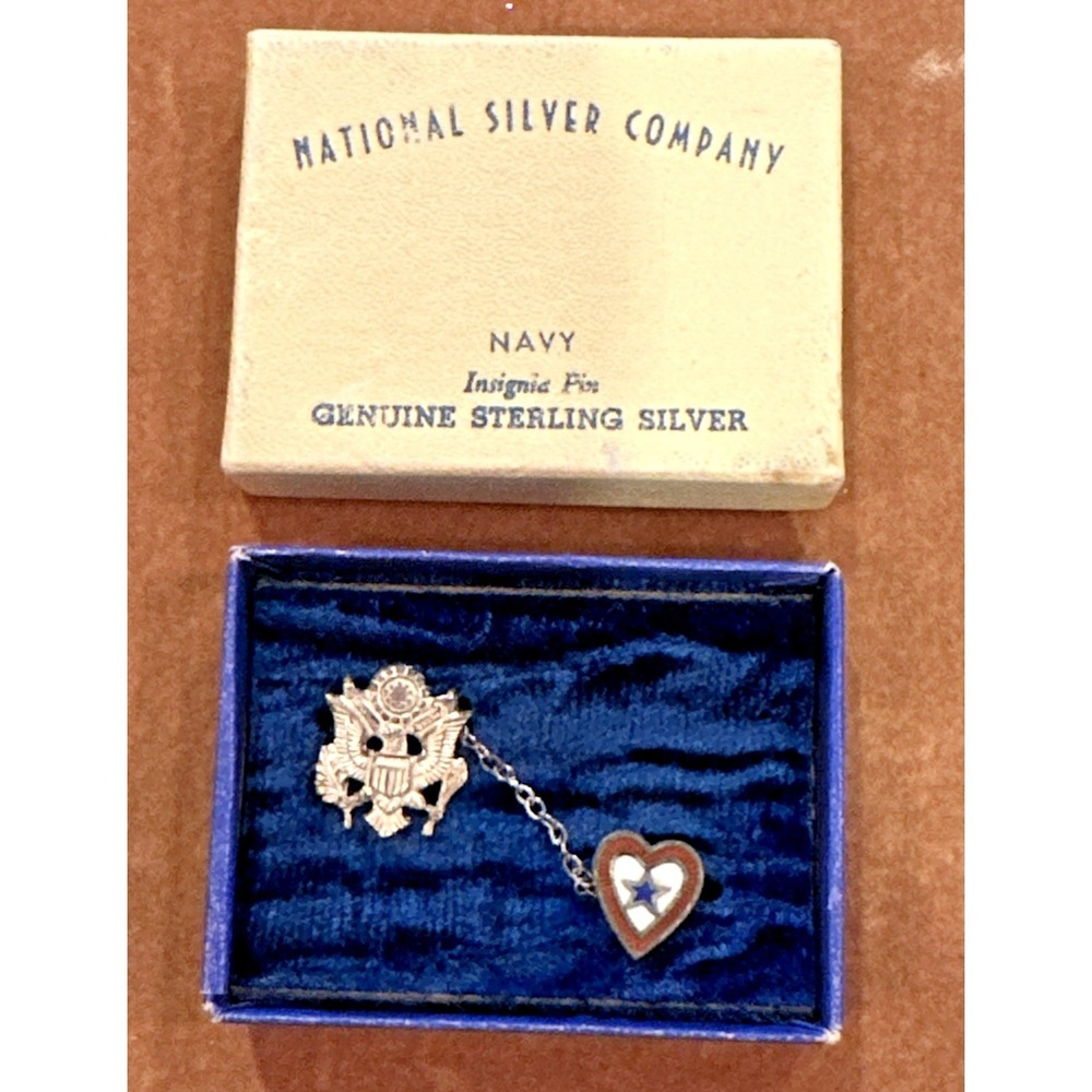 NIB World War II US Army Insignia Pin Sterling Enamel Blue Star Sweetheart Badge